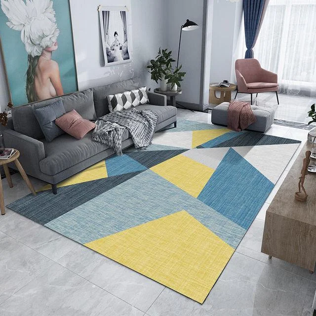 Gold Grey Striped Carpets Large Rugs Non-slip for Living Room -