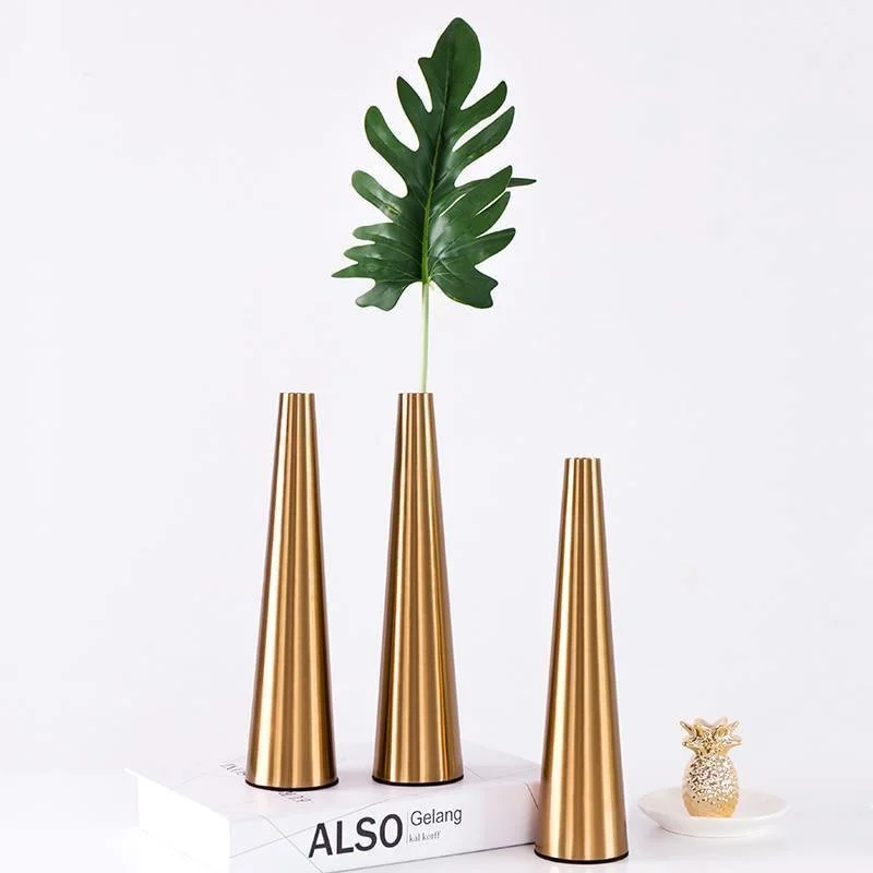 Gold Metal Cone Vase -