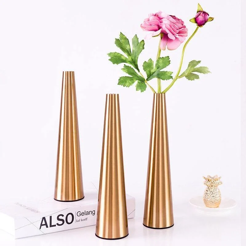 Gold Metal Cone Vase -