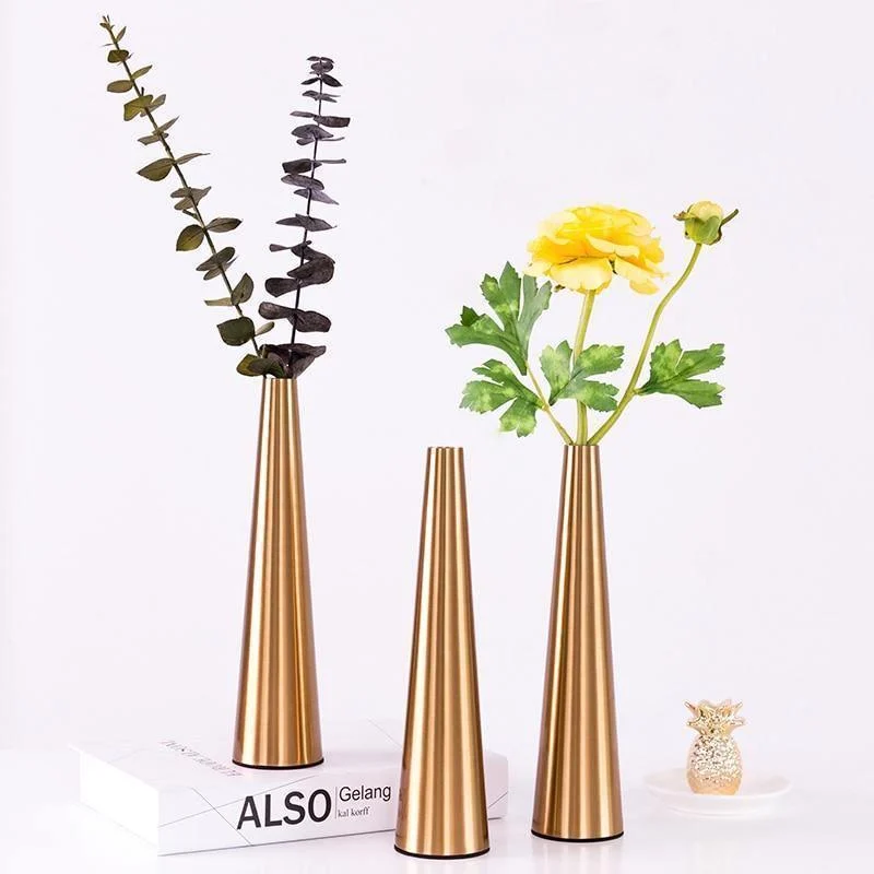 Gold Metal Cone Vase -