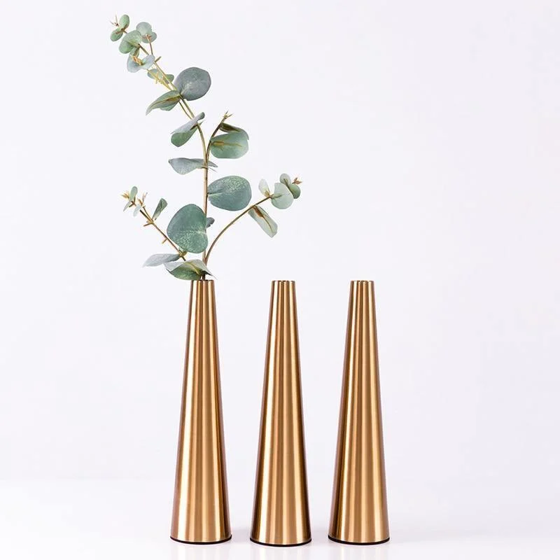 Gold Metal Cone Vase -