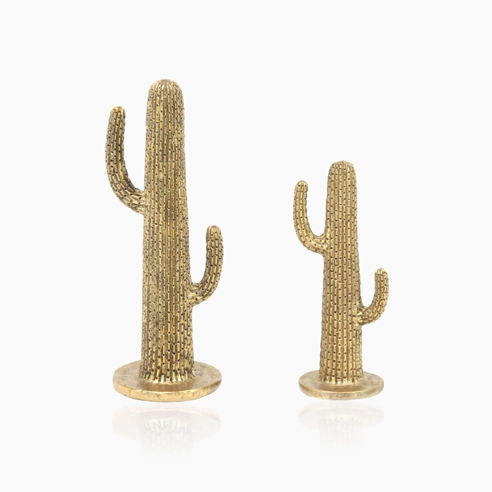 Gold Polystone Cactus Sculpture Set -