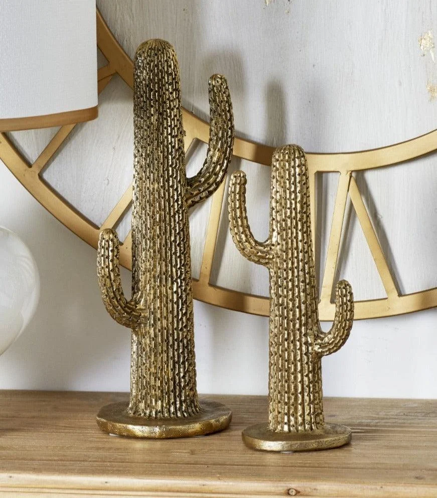 Gold Polystone Cactus Sculpture Set -