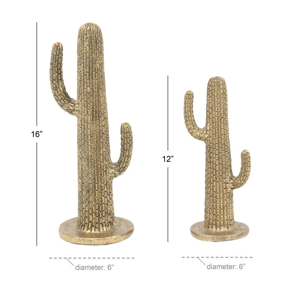 Gold Polystone Cactus Sculpture Set -