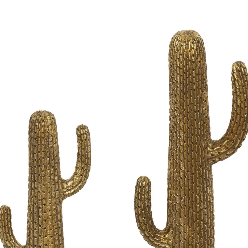 Gold Polystone Cactus Sculpture Set -