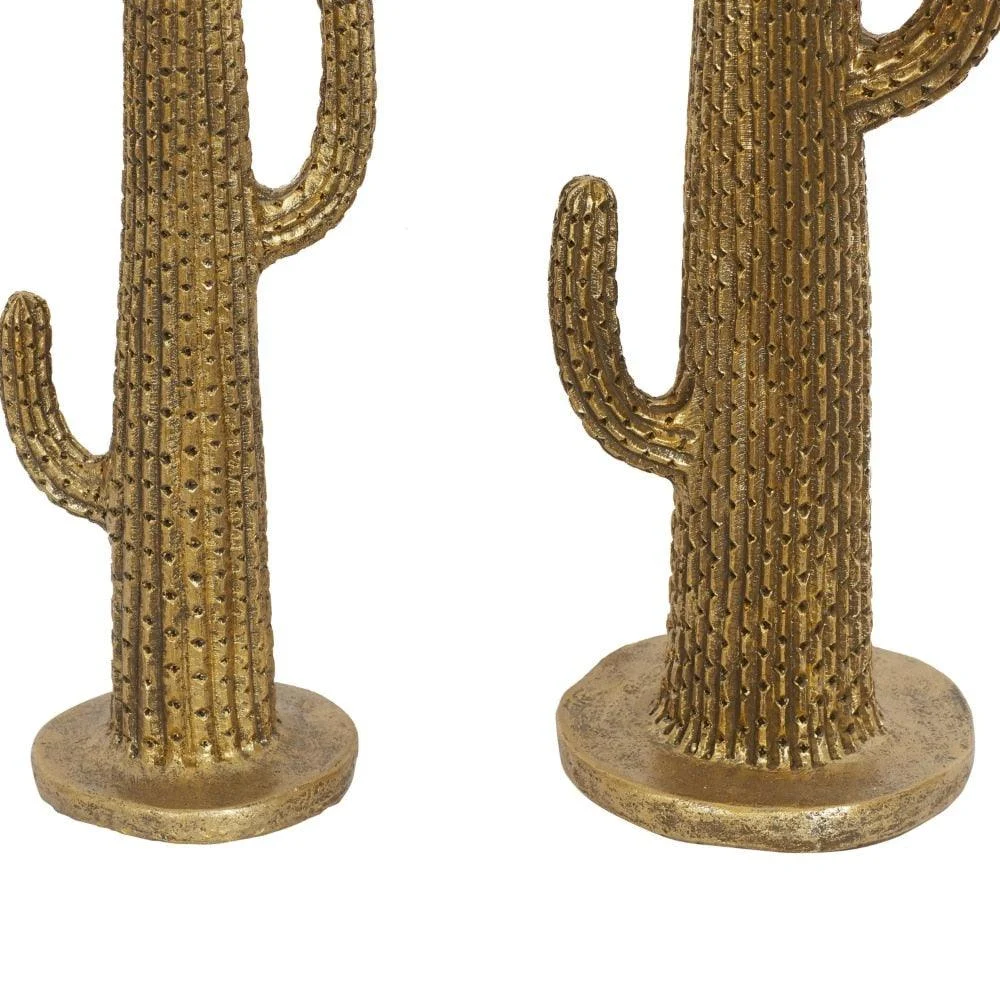 Gold Polystone Cactus Sculpture Set -