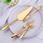 Golden Cake Shovel Dessert Fruit Fork Gold Cake Spatula Salad Snack Mini Forks Tea Fork Stainless