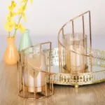 Golden Iron Candle Holder European geometric Candlestick Romantic Crystal Candle Cup Home Decoration Table Decoration a5d077d9 ec46 4e2c 9f5f 70100375ec12
