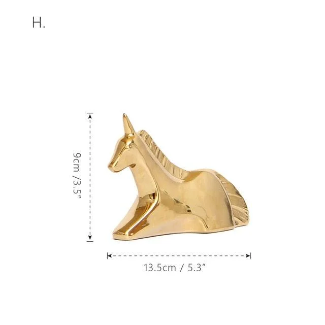 Golden Ceramic abstract Animal Figurines - Homeko