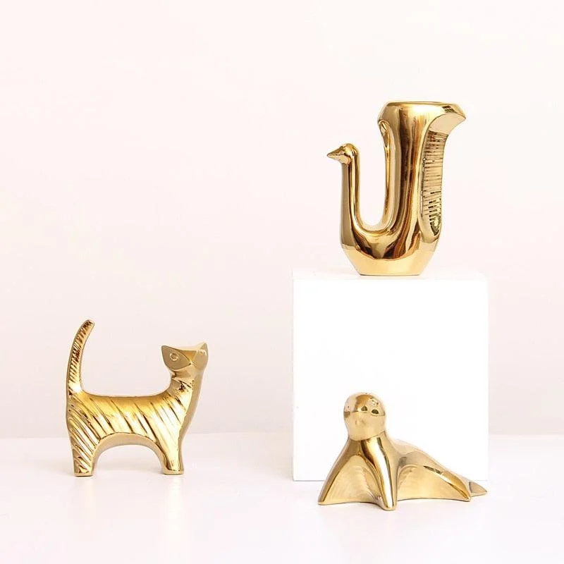 Golden Ceramic abstract Animal Figurines - Homeko