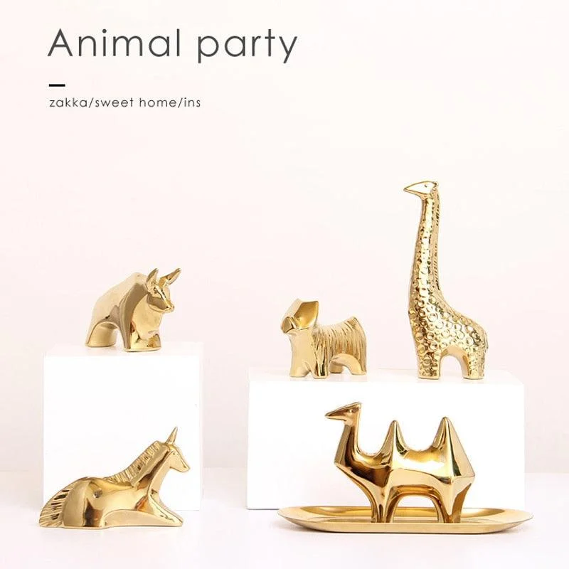 Golden Ceramic abstract Animal Figurines - Homeko