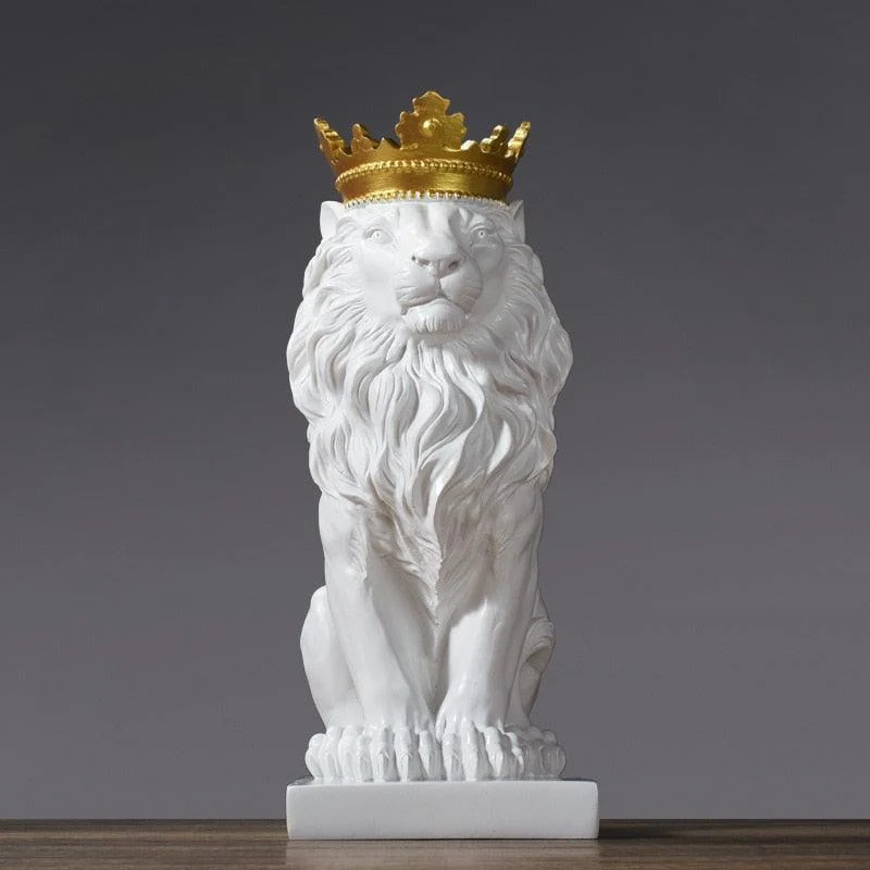 Golden Crowned Lion Sculpture - Homeko