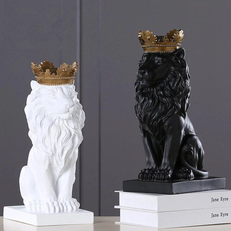 Golden Crowned Lion Sculpture - Homeko