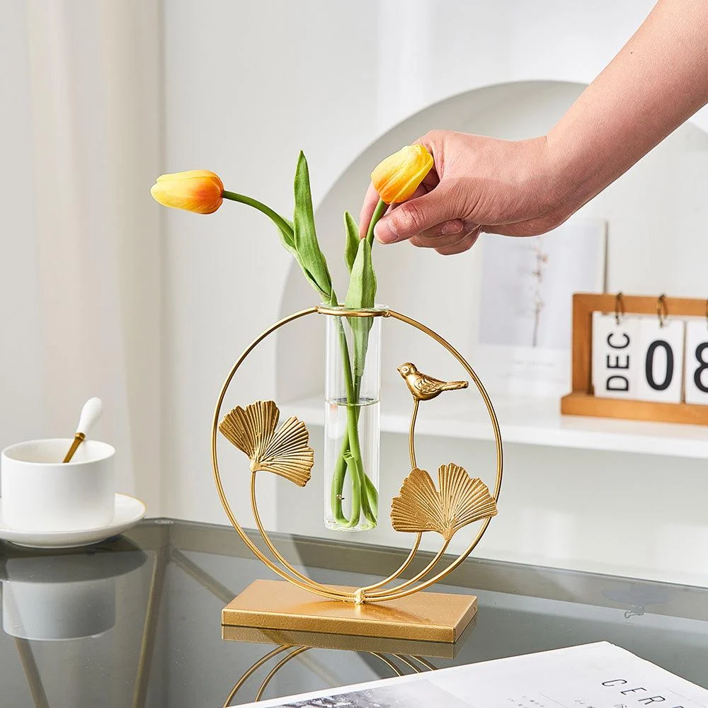 Golden Glass Tube Vase - Homeko