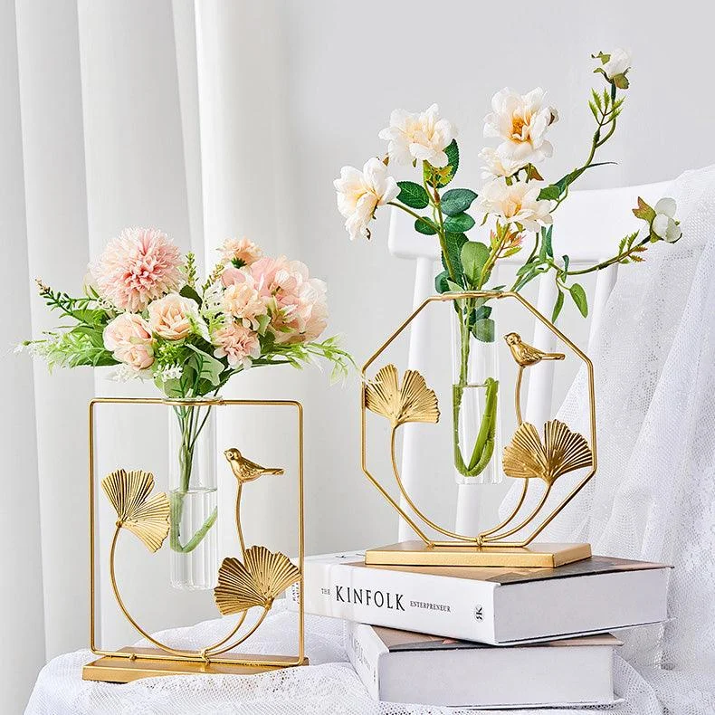 Golden Glass Tube Vase - Homeko