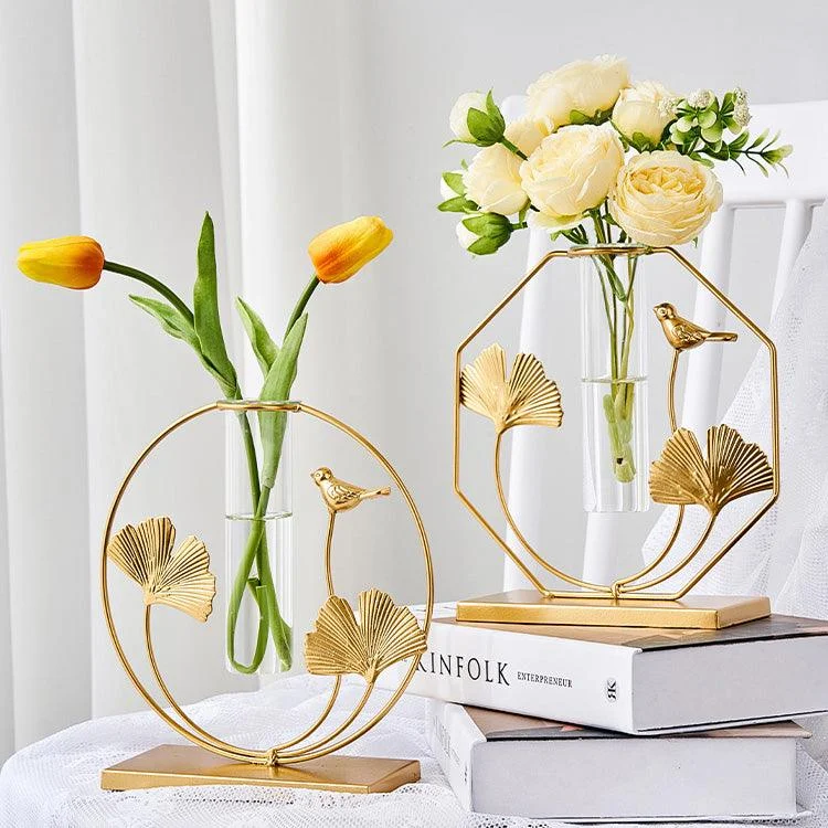 Golden Glass Tube Vase - Homeko