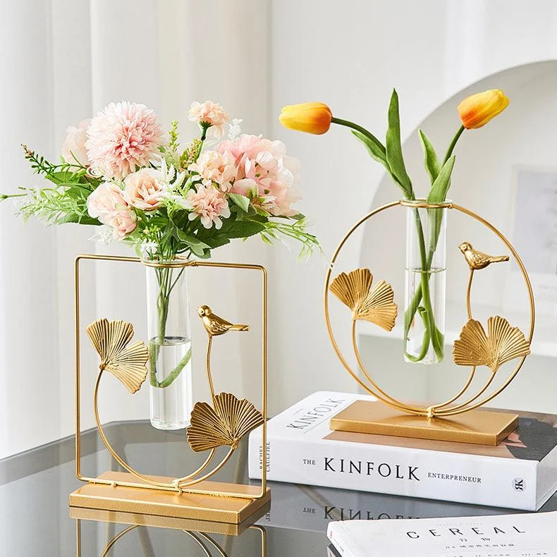 Golden Glass Tube Vase - Homeko