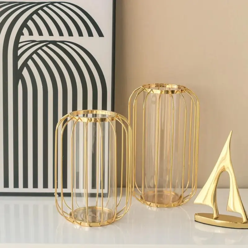 GoldenHues Nordic gold glass vase