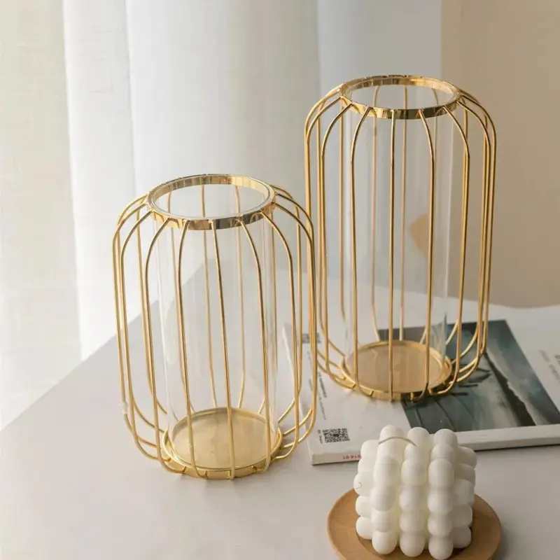 GoldenHues Nordic gold glass vase