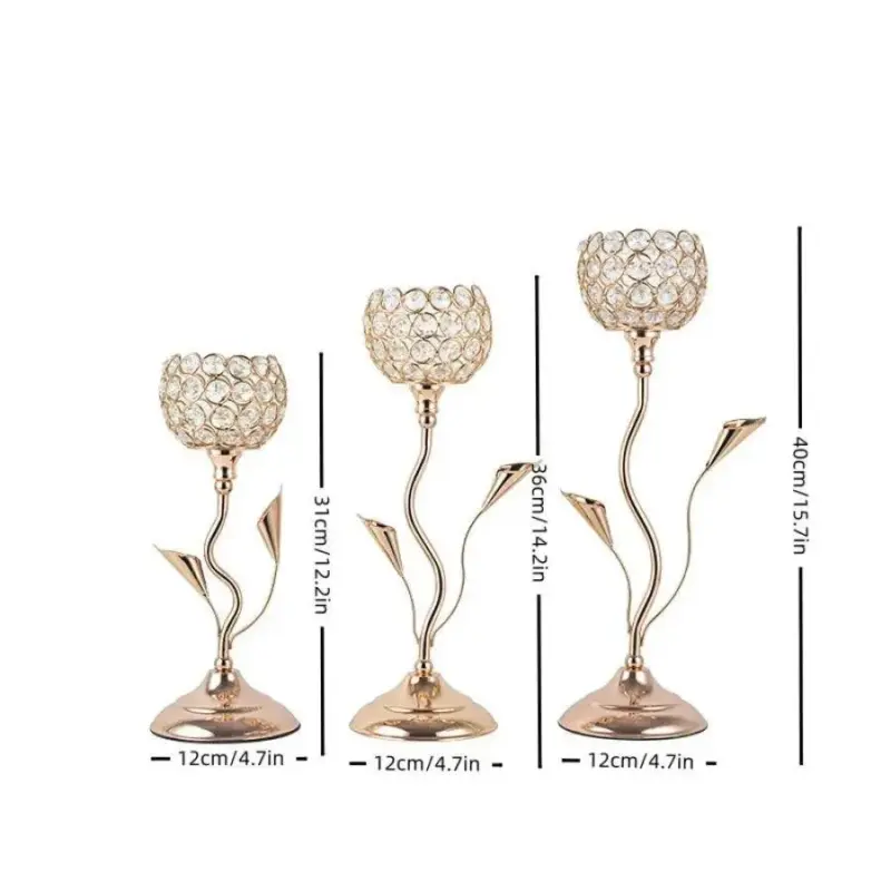 Golden Crystal Flower Shape Candlestick Holder Set tag1