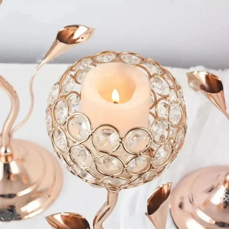 Golden Crystal Flower Shape Candlestick Holder Set tag1