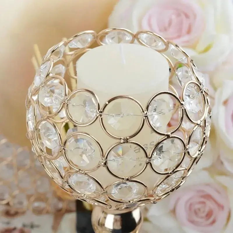 Golden Crystal Flower Shape Candlestick Holder Set tag1