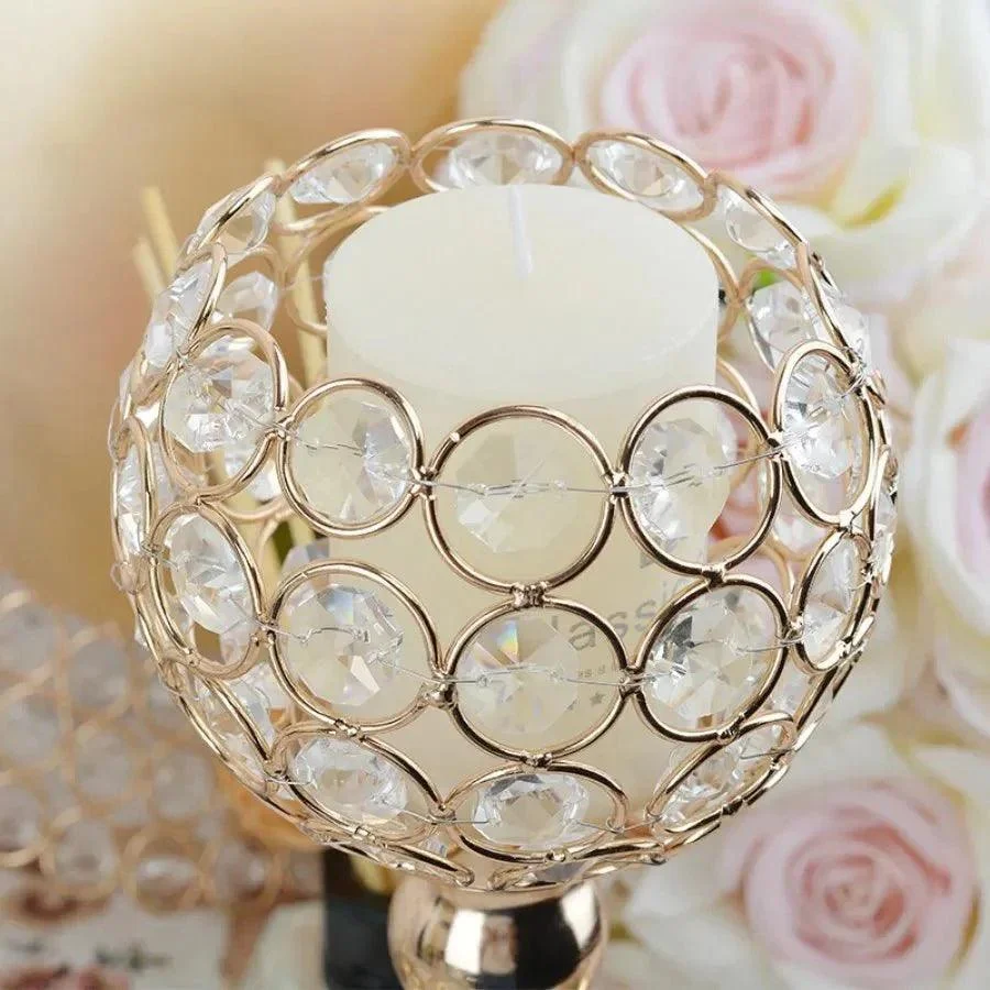 Golden Crystal Flower Shape Candlestick Holder Set -  - #tag1#