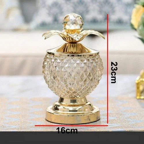 Golden Crystal Glass Storage with Cover -