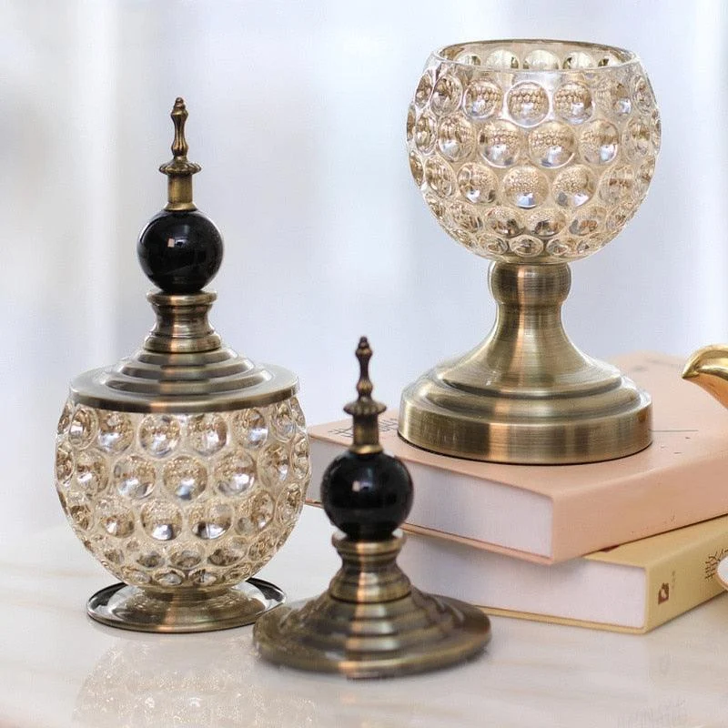 Golden Crystal Glass Storage with Cover -