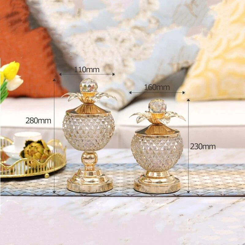 Golden Crystal Glass Storage with Cover -