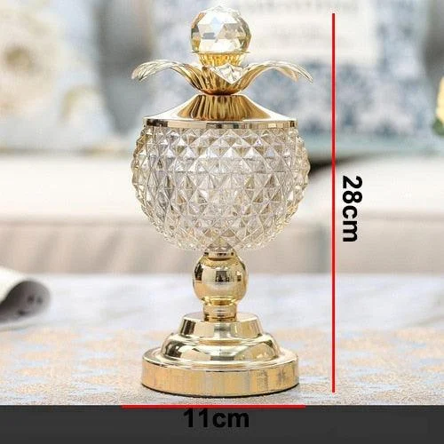 Golden Crystal Glass Storage with Cover -