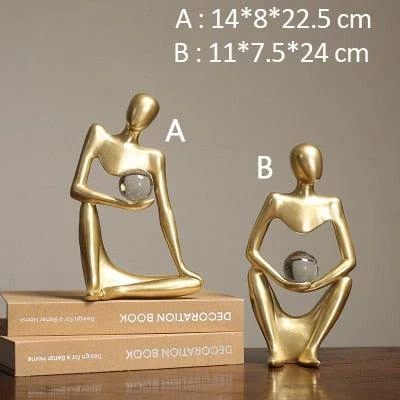 Golden Family Abstract Resin Sculptures and Statues Miniature Figurines -