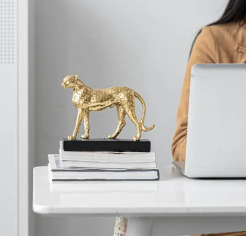Golden Leopard Cheetah Statue Resin