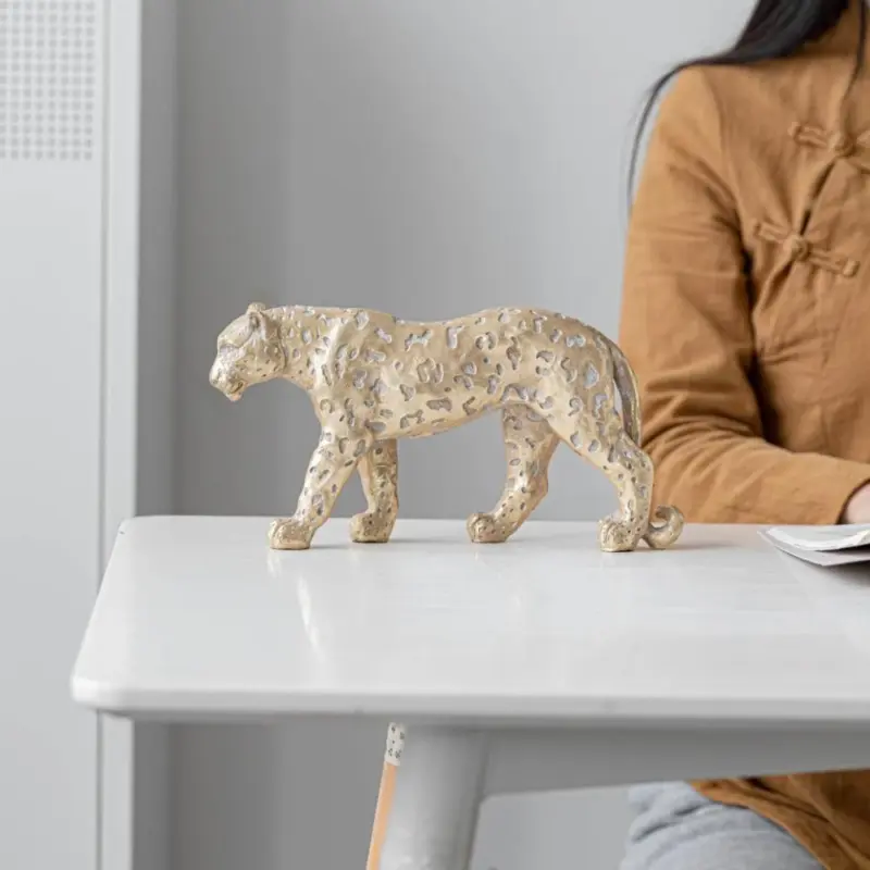 Golden Leopard Cheetah Statue Resin