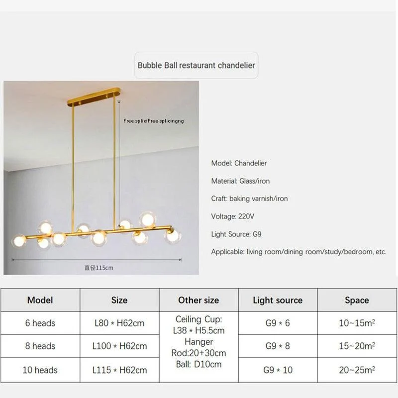 Golden Lighting Nordic Contemporary Pendant Glass Chandelier Hanging Lamp Dining Decor -