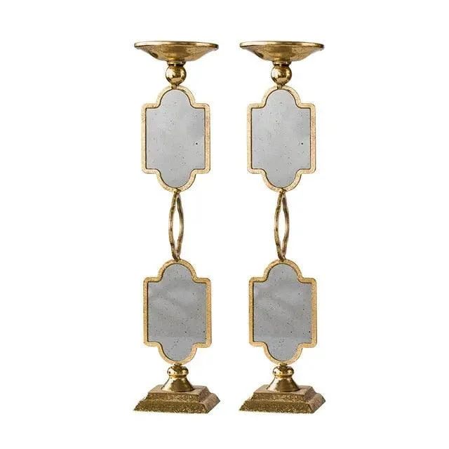 Golden Mirror Brass Candlestick - Set of 2 -