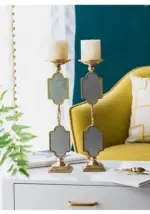 Golden Mirror Brass Candlestick Set of 2