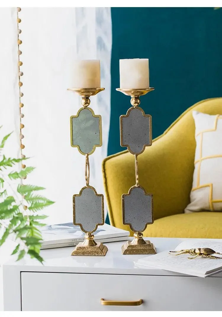 Golden Mirror Brass Candlestick - Set of 2 -