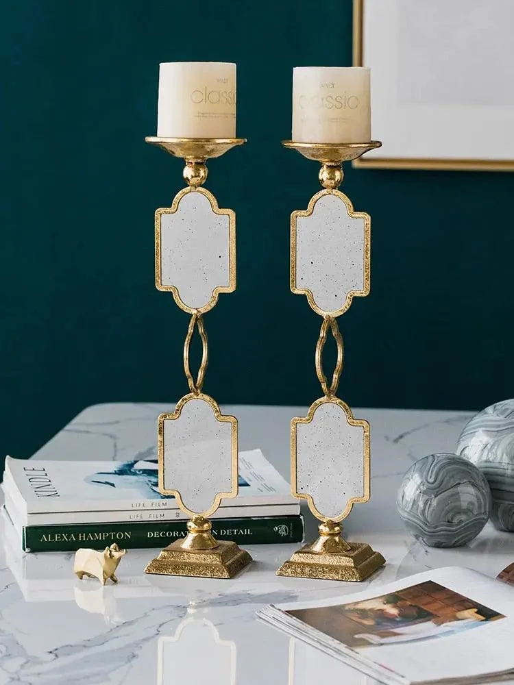 Golden Mirror Brass Candlestick - Set of 2 -