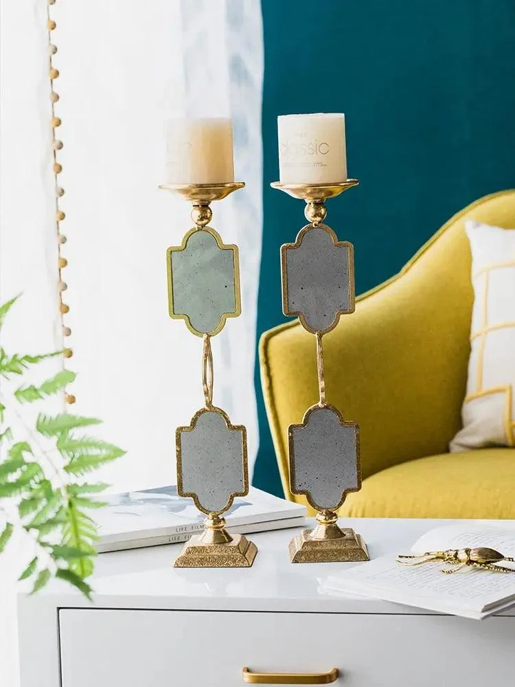 Golden Mirror Brass Candlestick - Set of 2 -
