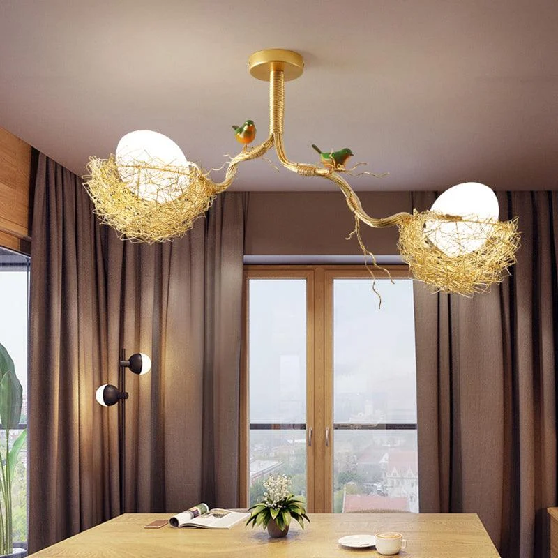 Golden Pendant Lamp with Milky White Glass Ball and Birds -  - #tag1#