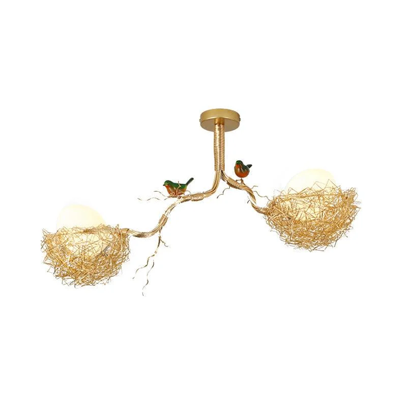 Golden Pendant Lamp with Milky White Glass Ball and Birds -  - #tag1#