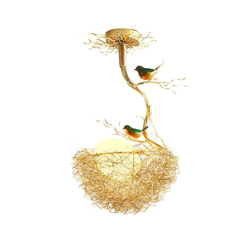 Golden Pendant Lamp with Milky White Glass Ball and Birds -  - #tag1#