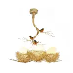 Golden Pendant Lamp with Milky White Glass Ball and Birds tag1
