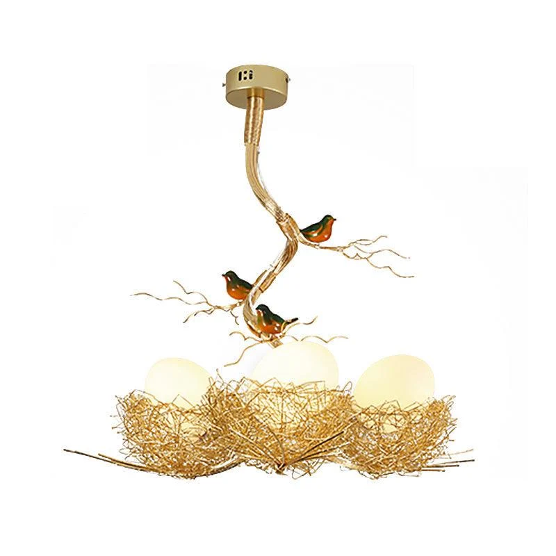 Golden Pendant Lamp with Milky White Glass Ball and Birds -  - #tag1#
