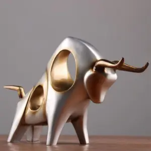 Golden Silver Bull Craft Sculptures and Statues Decor living room