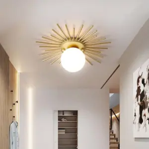 Golden Spherical Ceiling Lamp with Frosted Glass