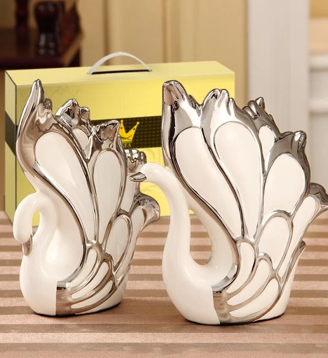 Golden Swan Ceramic Sculptures and Statues Gift Wedding Craft -