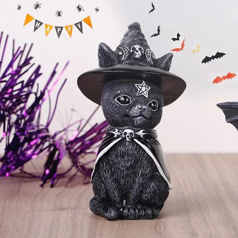 Gothic Cat Statue: Halloween Magic Decor Craft -