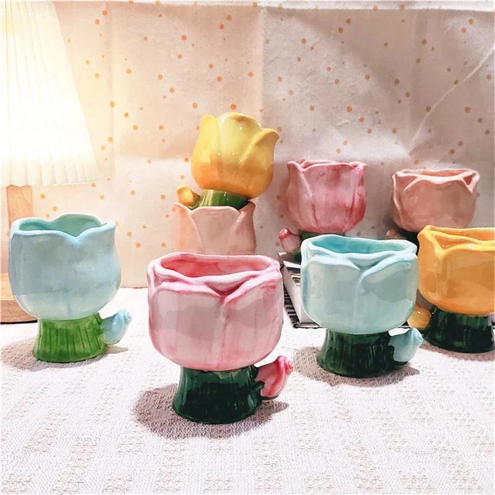 Gradient Tulip Flower Mug Cute Ceramic Cup -